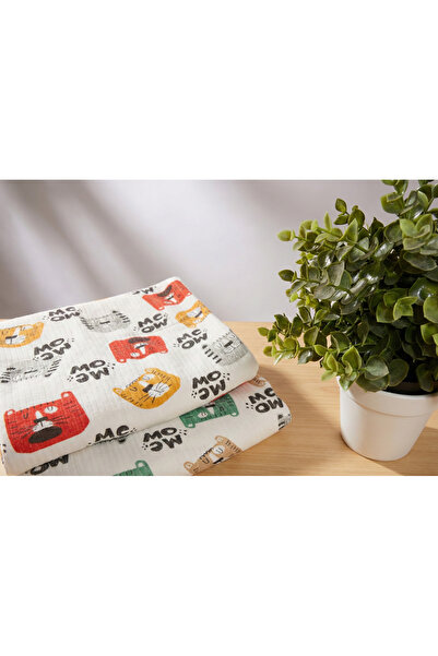 Berço Baby Desenli Kedi Battaniyesi Penye Kumaş 2'li set