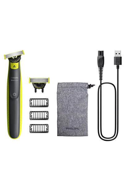 Philips Aparat hibrid de barbierit si tuns, pentru fata, PHILIPS OneBlade QP2724/31, 2 lame 360, cu piepteni (1,3,5 mm), autonomie 45 min (NiMH), saculet pentru transport/depozitare