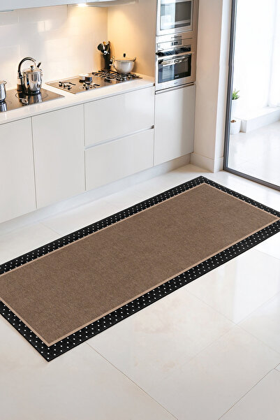 Home Siyah Puantiye Desenli Kahverengi Mutfak Halısı – Modern ve Şık Tasarım