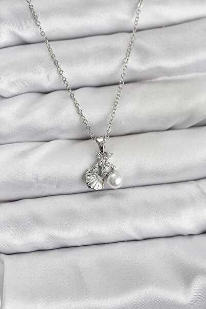 Mustran 316L Steel Chain Silver Color Sea Shell and Starfish Model Zircon Sto...