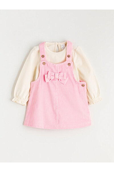 LC Waikiki Rmz Gi̇yi̇m Farkiyla Bow Detailed Velvet Baby Girl Salopet Dress a...