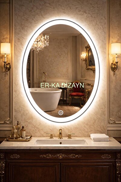 ER-KA DİZAYN ELİPS DOKUNMATİK KUMLAMALI AYNA Led'li Lavabo & Banyo Aynası (Do...