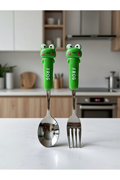 DeGo Shop Sevimli Hayvan Panda Figürlü Bebek,Çocuk Çatal Kaşık Seti