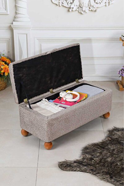 PUFMANYA VANESSA PREMİUM 90 CM SANDIKLI GÜRGEN AYAKLI DOKUMA KUMAŞLI PUF BENC...