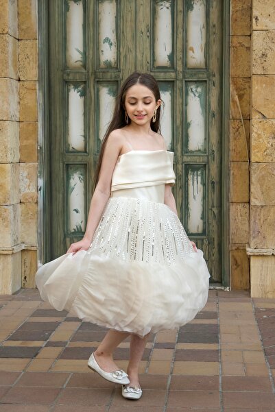 Generic Girls' sparkly evening dress with an elegant design – off-white color