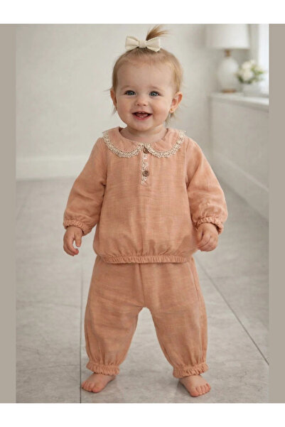Lumbi Baby Scalloped Collar Detailed Baby Girl 2-Piece Set