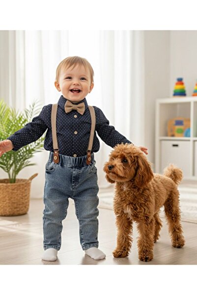 P&H BABYWEAR Baby/Child Boy Set with Bow Tie, Suspender Belt, and Lycra Jeans