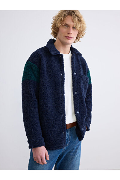 LC Waikiki Navy Blue Comfortable Fit Men's Plush Shirt Jacket