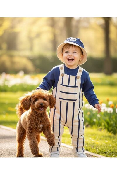 P&H BABYWEAR طقم سالوبيت مخطط مع قبعة سفاري وحزام كتف للأطفال/الصبيان مكون من...