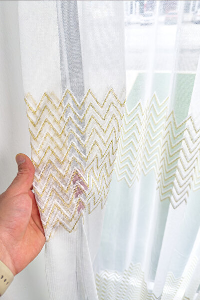 Brillant Dantel Tül Perde Parlak Gold İşlemeli Zemin Seyrek Pileli Yeni Sezon