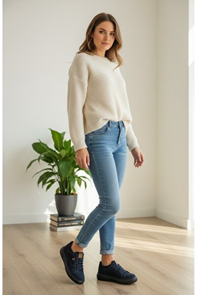 rocassi Women's Daily Genuine Leather Shoes Navy Blue-Suede