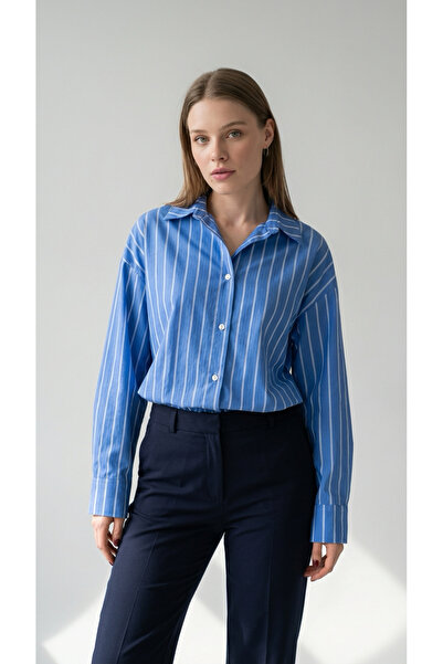 Yarın Ne Giysem MAVİ BEYAZ ÇİZGİLİ GÖMLEK OVERSİZE