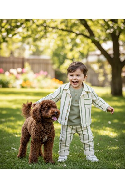 P&H BABYWEAR طقم سفاري مخطط للأطفال/الصبيان مكون من 3 قطع مع سترة وقميص داخلي...