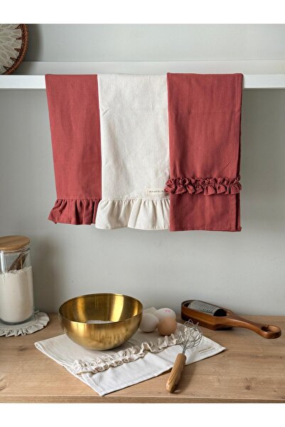 KaiAtelier Natural X Rosa Keten 3'lü Fırın Örtüsü / Kurulama Bezleri