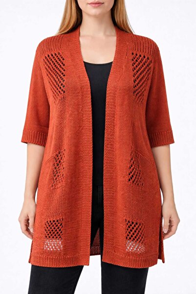 Neden Tekstil Tile-Patterned Short Sleeve Slit Cardigan