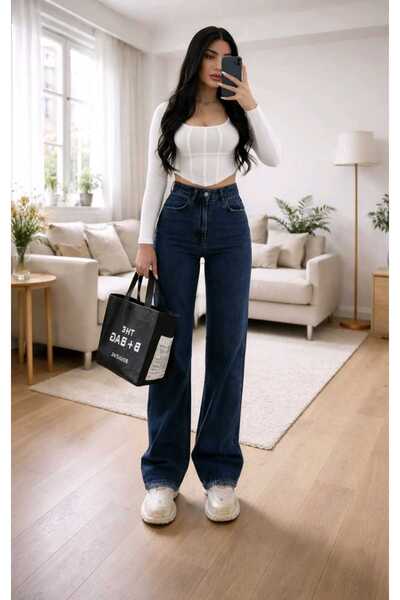 NWC Christina Lycra Loose Women's Dark Blue Super High Waist Loose Leg Denim ...