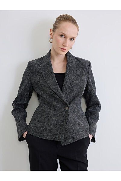 LC Waikiki Gray Double-Breasted Collared Textured Women's Blazer Jacket