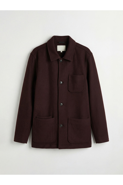 LC Waikiki Mürdüm Regular Fit Wool Blend Men's Coat