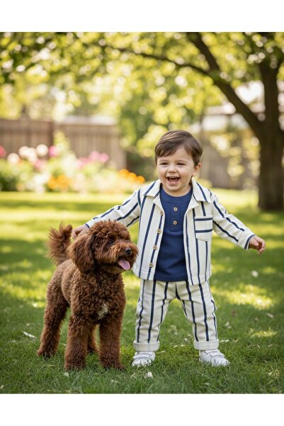 P&H BABYWEAR طقم سفاري مخطط للأطفال/الصبيان مكون من 3 قطع مع سترة وقميص داخلي...
