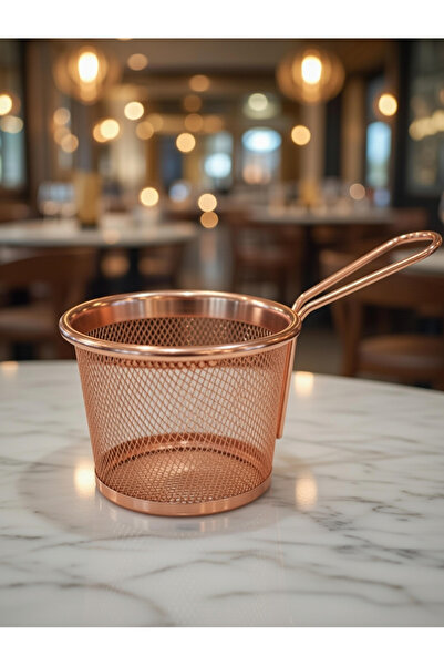 Decovio French Fries Metal Presentation Basket Round with Copper Color Handles