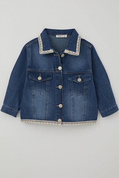 Breeze Jachetă de blugi pentru fete cu guler și buzunar cu detaliu din guipur...