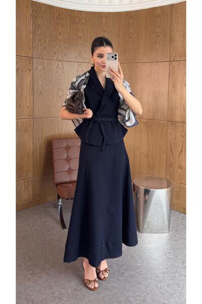 HAZELANNA Belted Denim Vest-Skirt Set