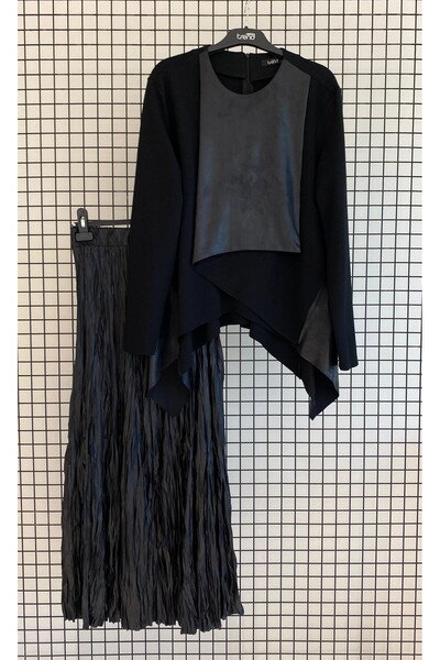 Armine Trendy Leather-Look Stylish and Eye-Catching Skirt Suit