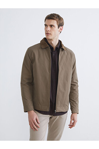 LC Waikiki Μπεζ ανδρικό παλτό με βελούδινο γιακά στάνταρ