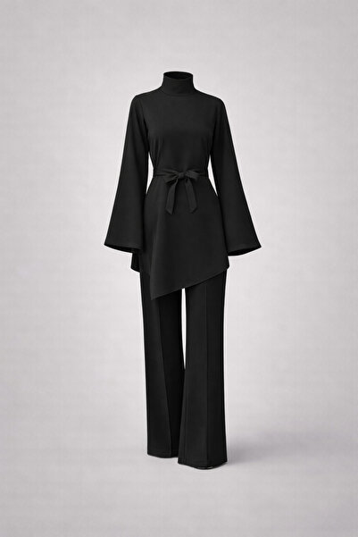 Tarzım Tuba Kuşaklı Modern Kesim Esnek Scuba Pantolon Tunik Set