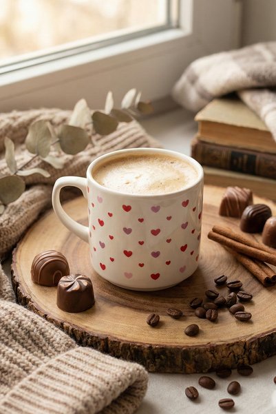evcime Colorful Heart Patterned Mug, Special Gift Cup for Lovers and Friends