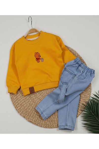 P&H BABYWEAR Embroidered Figure Detailed Lycra Jeans Trousers Baby Boy/Child Set