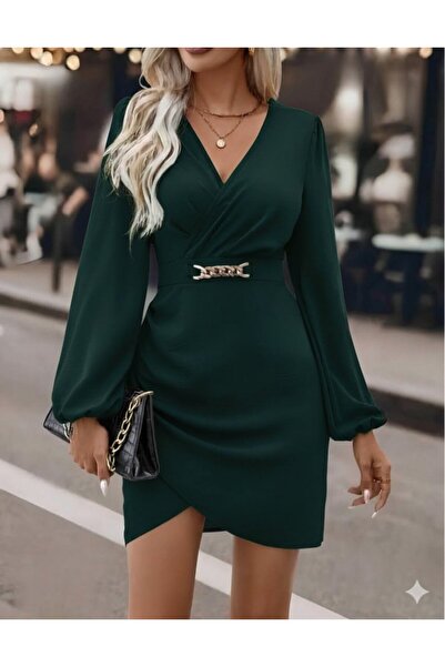 FRESCO SCARFS Women's Long Sleeve Double Breasted Collar Side Gathered Asymme...