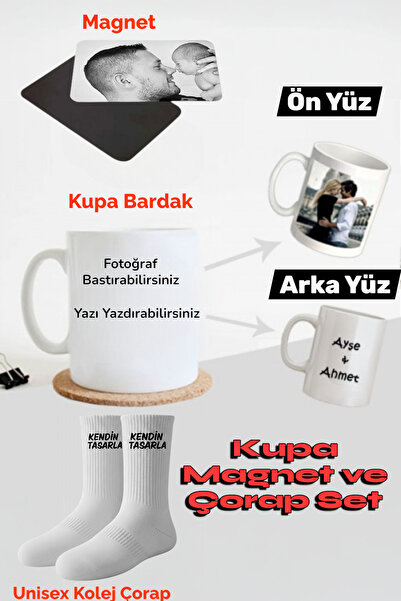 Hitit Socks Kişiye Özel fotoğraf ve Yazı Baskılı Kupa Magnet ve Çorap Seti