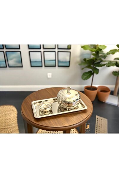 aljahwari Date serving set, silver nickel finish, medium size 13cm