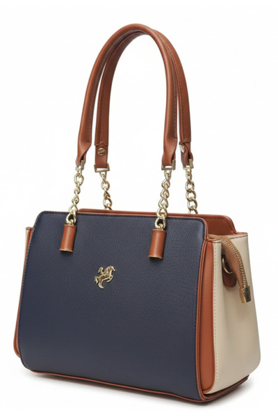 Çanta Trend Miami Polo Club Navy Blue Women's Shoulder Bag with Taba Gold Acc...