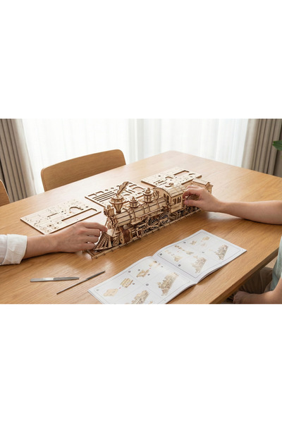 demirnesil 3D Ahşap Puzzle Tren Lokomotif Maketi - 50cm Büyük Boy - Hareketli...