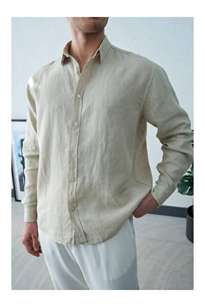 perasttesktil Men's Regular Linen Shirt