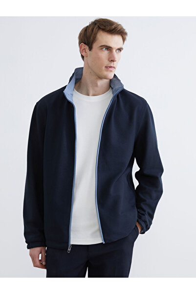 LC Waikiki Blue zippered hooded regular fit men's jacket