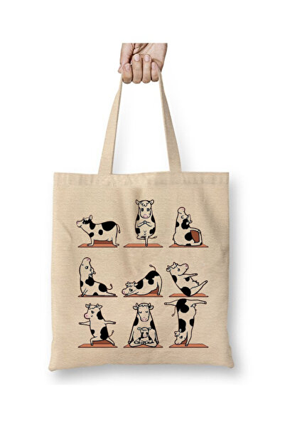 Toyaso Cow Yoga Pilates Sport Gym Fitness White Tote Bag Long Handle Shopping...