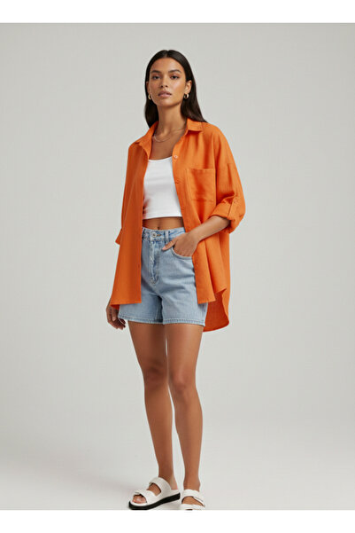 Mayer Butik Oversize Linen Textured 100% Cotton Single Pocket Casual Shirt