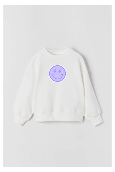 Tubinyoo Smiling Face Printed White Kids Sweatshirt