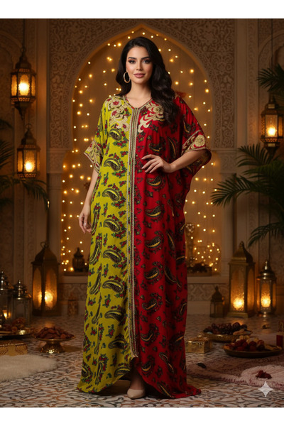 ASIAN Moza butterfly-style jalabiya in cotton fabric for a Ramadan look, with...