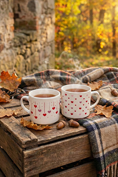 EVCİME Colorful Heart Patterned 2-Piece Mug Special Gift Cup for Lover and Fr...