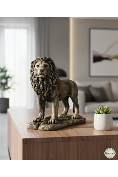 Dekoromi Dekoratif Aslan Heykeli Polyester Obje ve Biblo 33x25cm (Ev, Ofis, S...