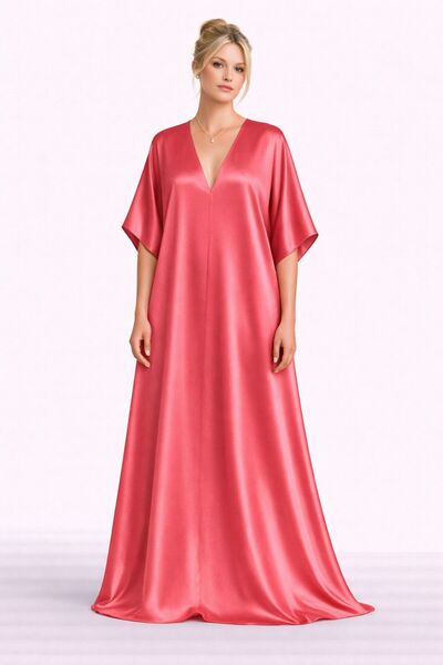 UNTIMELY Deep V-Neck, A-Form Fit Maxi Stylish Satin Dress