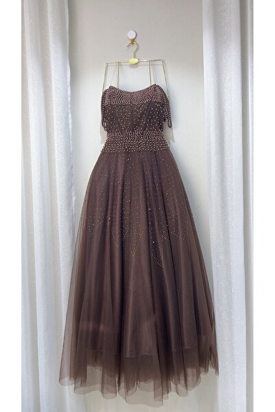 dalaa Evening dress with sequins in two colors: burgundy and brown