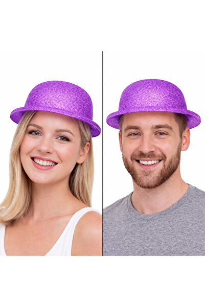 FREEDOM STOREE Pălărie tip melon mov cu sclipici |   Pălărie subțire din plas...