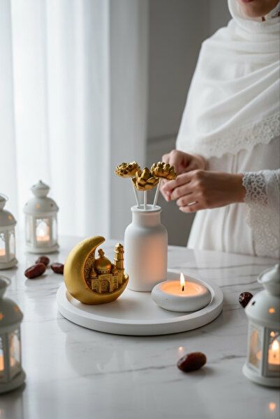 LALEZEN HOME GOLD DETAYLI RAMAZAN SET RAMAZAN HAZIRLIK- TEPSİ VAZO MUMLUK HIL...