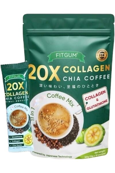 Fitgum 20X Collagen Chia Coffee Mix – 10 Sachets – with Chia Seeds, Collagen ...