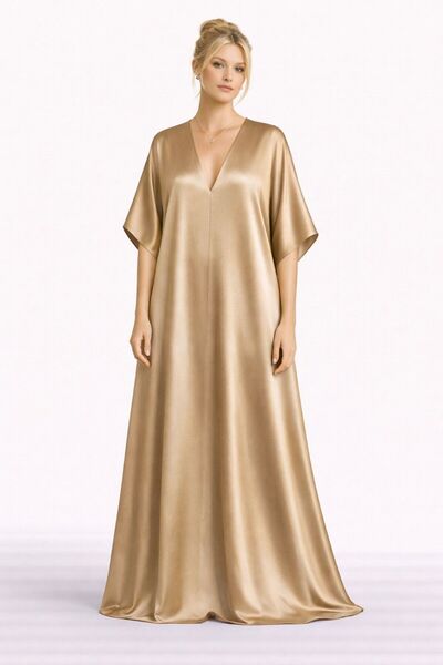 UNTIMELY Deep V-Neck, A-Form Fit Maxi Stylish Satin Dress